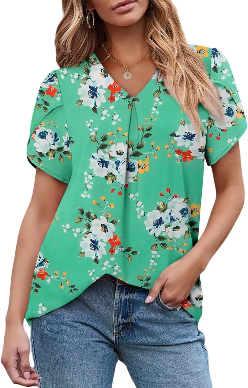 Magritta Womens Tops Dressy Casual Short Sleeve Pleated Tshirt 2025 Summer Loose Fitting Blouse Fashion V Neck Business Shirt