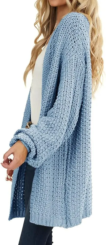 Maroway Womens Cardigan Solid Color Long Sleeve Open Front Chunky Knit Sweater Outwear