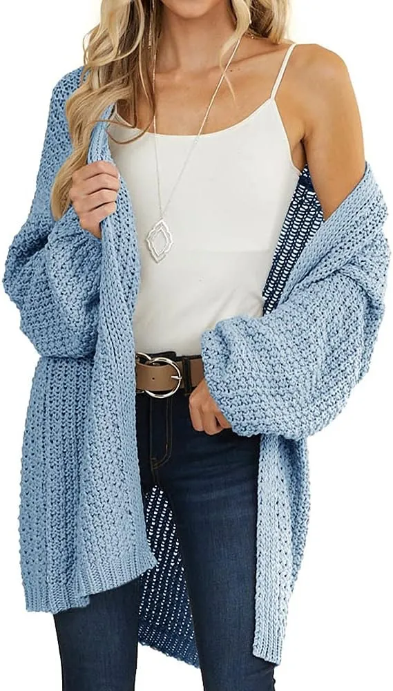 Maroway Womens Cardigan Solid Color Long Sleeve Open Front Chunky Knit Sweater Outwear