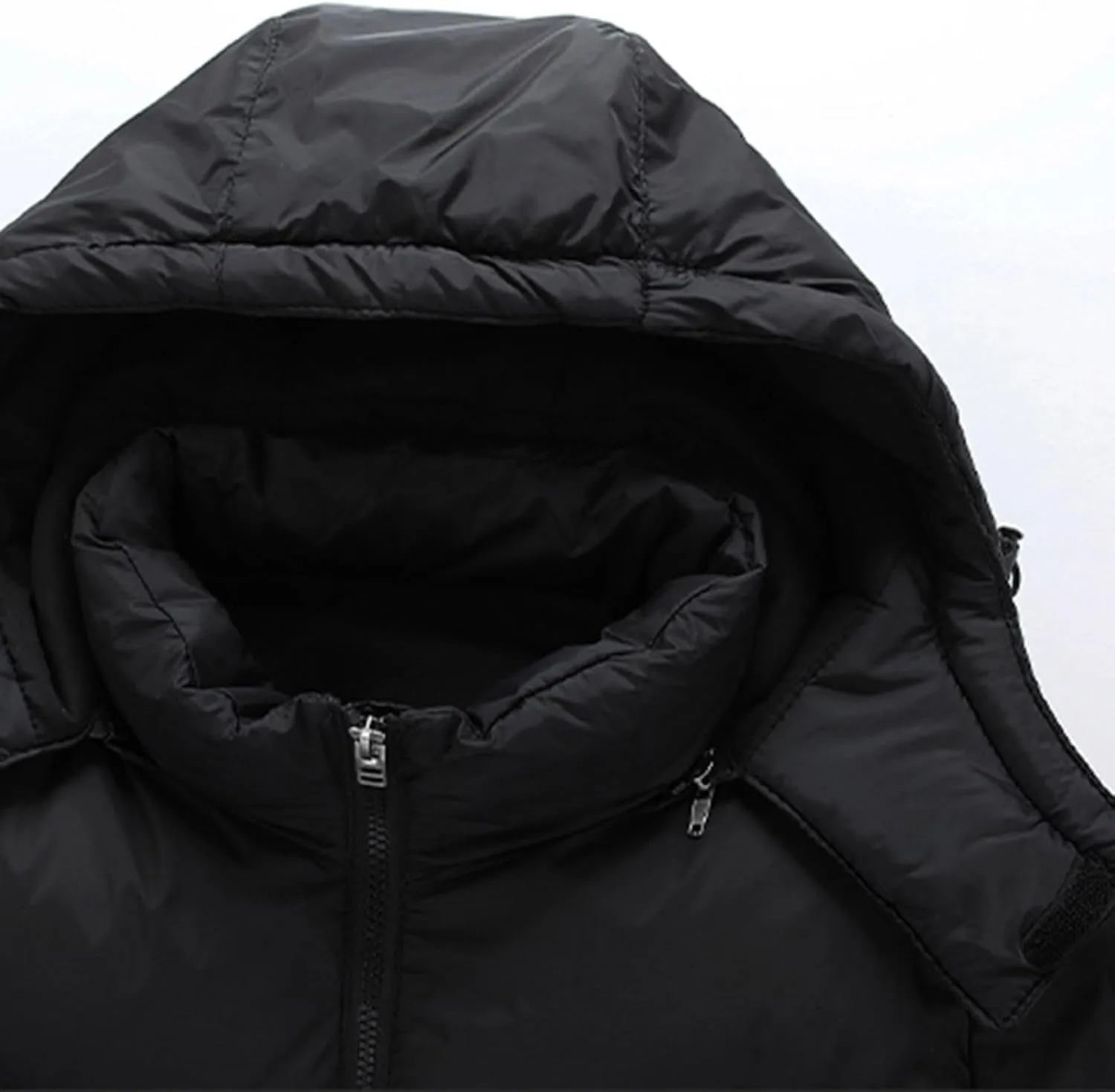 Men Quilted Puffer Jacket Warm Winter Thick Cotton Padded Coats Zip Up Long Sleeve Casual Down Parka Coat with Removable Hood