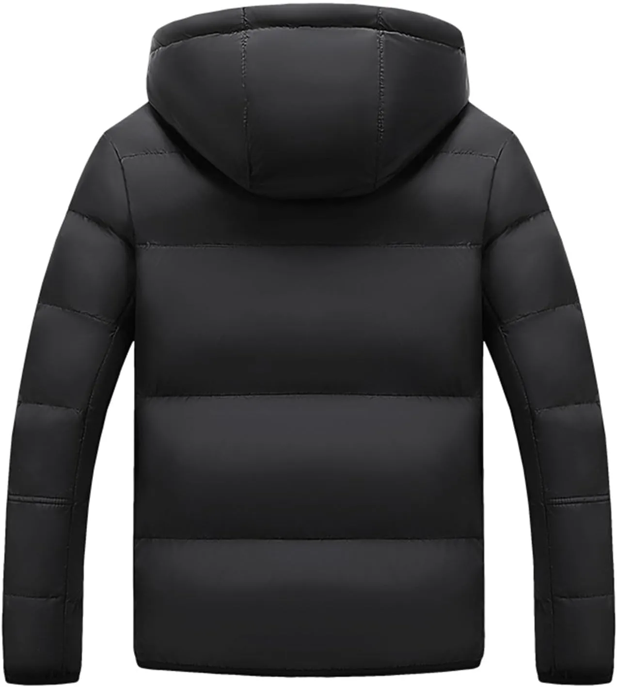 Men Quilted Puffer Jacket Warm Winter Thick Cotton Padded Coats Zip Up Long Sleeve Casual Down Parka Coat with Removable Hood