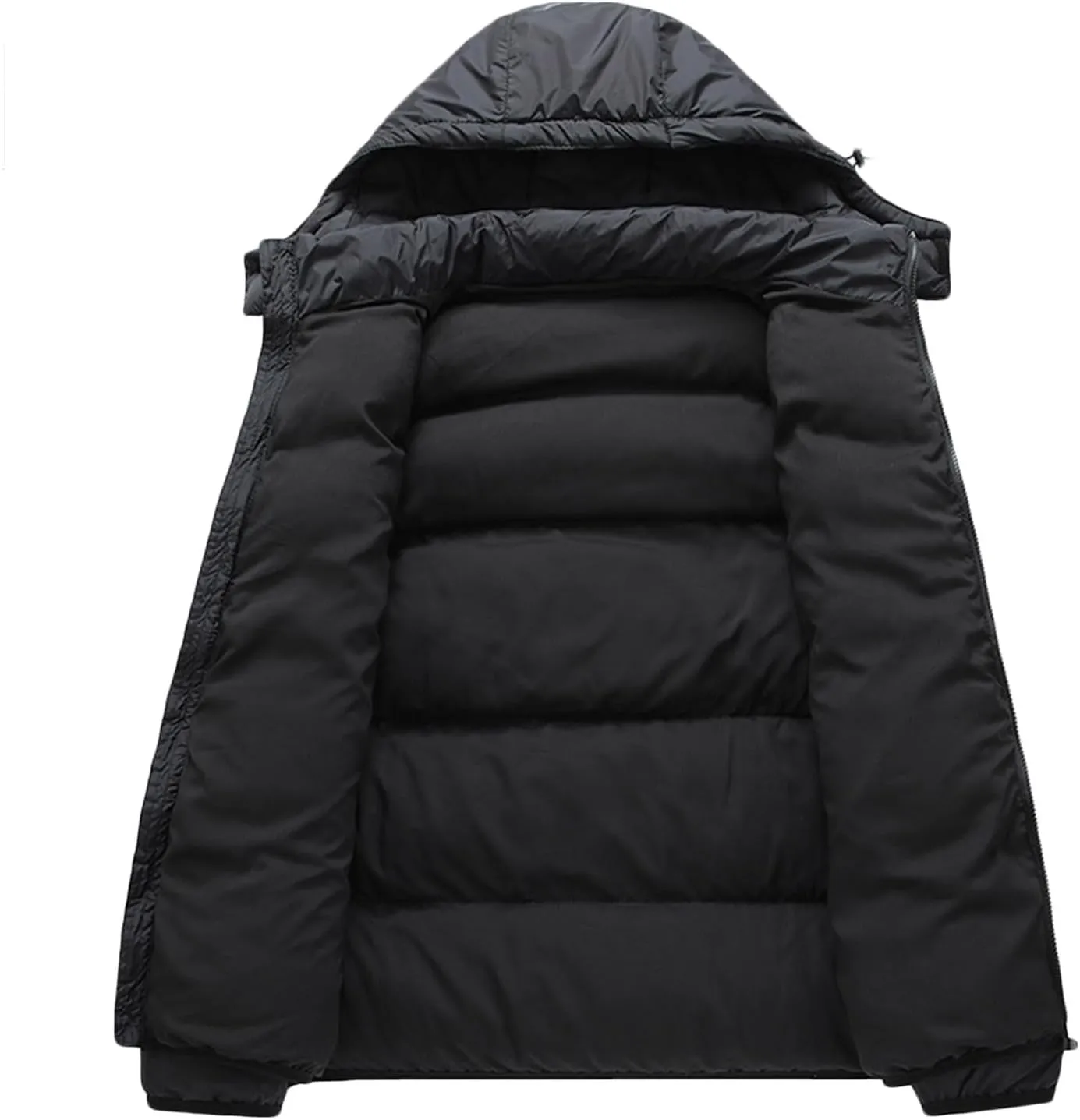 Men Quilted Puffer Jacket Warm Winter Thick Cotton Padded Coats Zip Up Long Sleeve Casual Down Parka Coat with Removable Hood