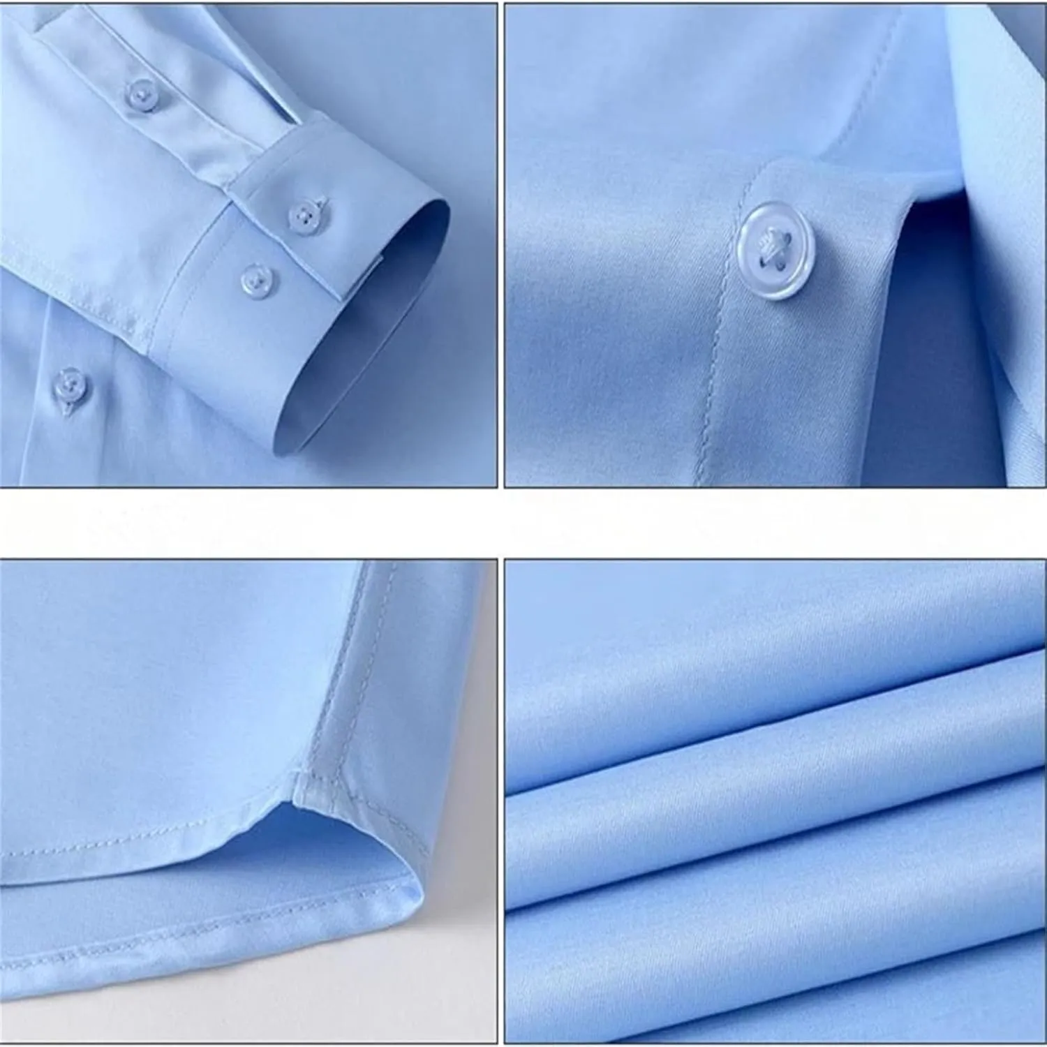 Men Social Shirt Long Sleeve Solid Silk Non Iron Wrinkle Resistant Business Formal Dress Shirt