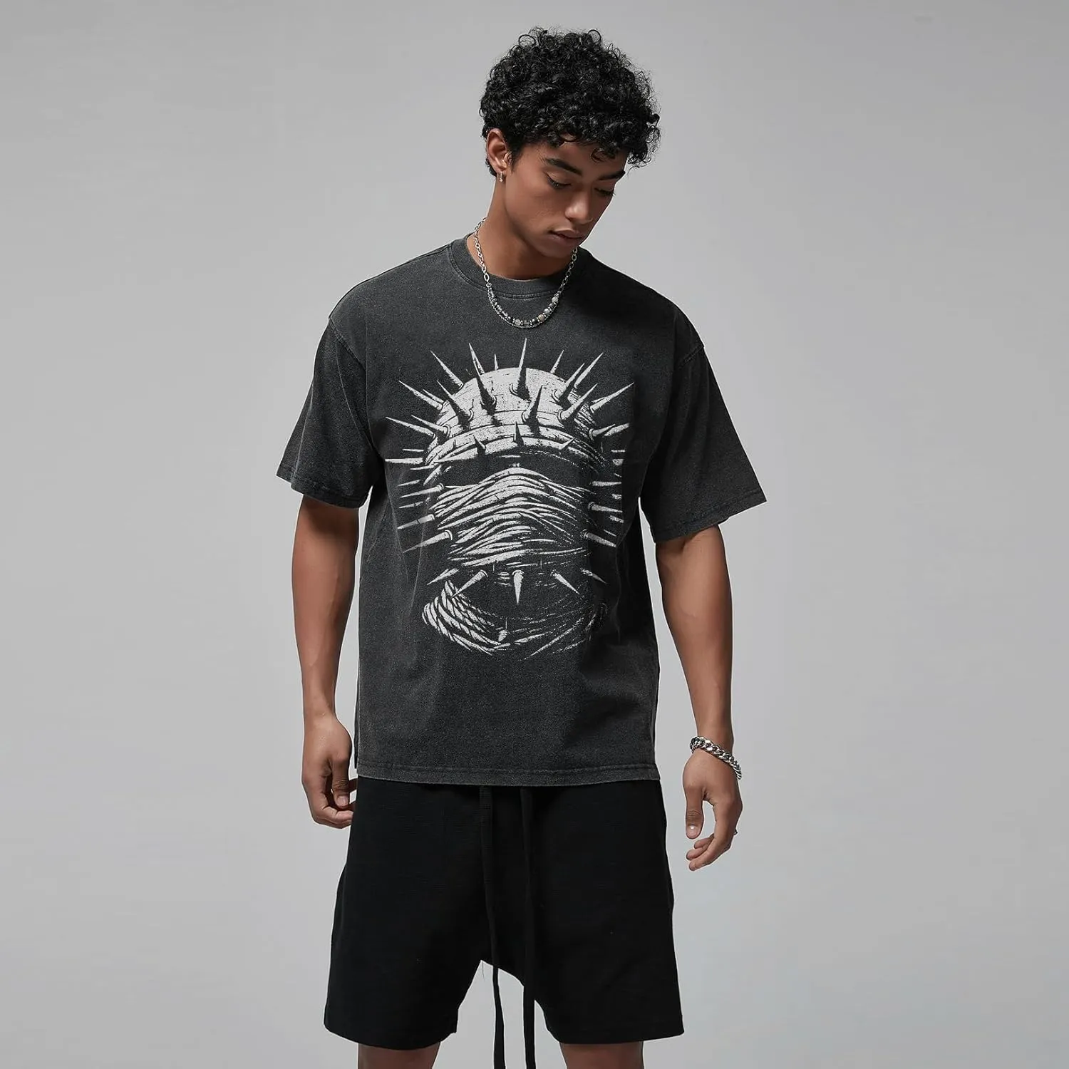 Men T-Shirt Streetwear Aesthetic Graphic Tee Shirt Vintage Faded Black Hipster
