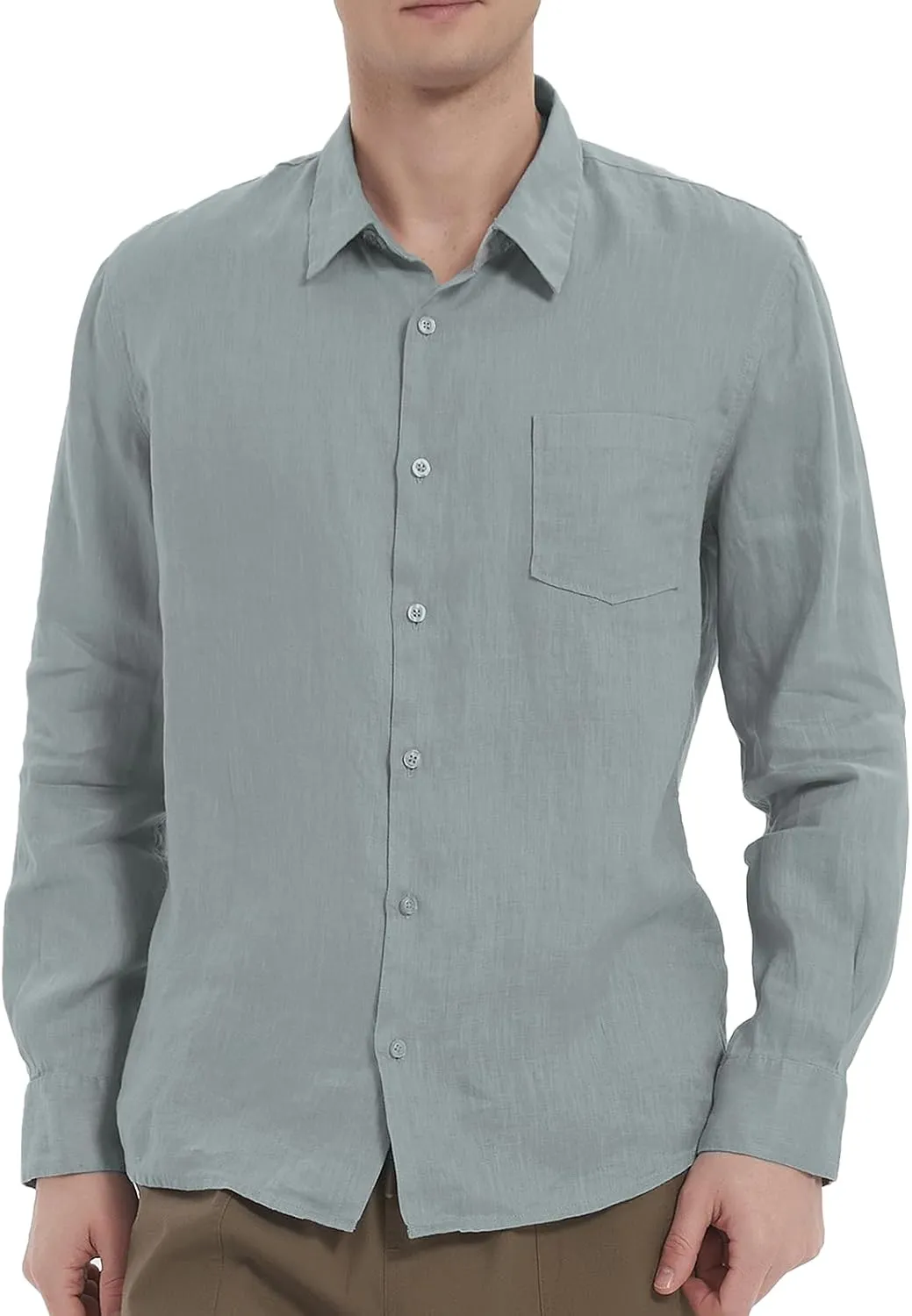 Men's 100% Linen Shirt Casual Long Sleeve Button-Down Shirt for Men Lightweight Linen Shirt with Pockets