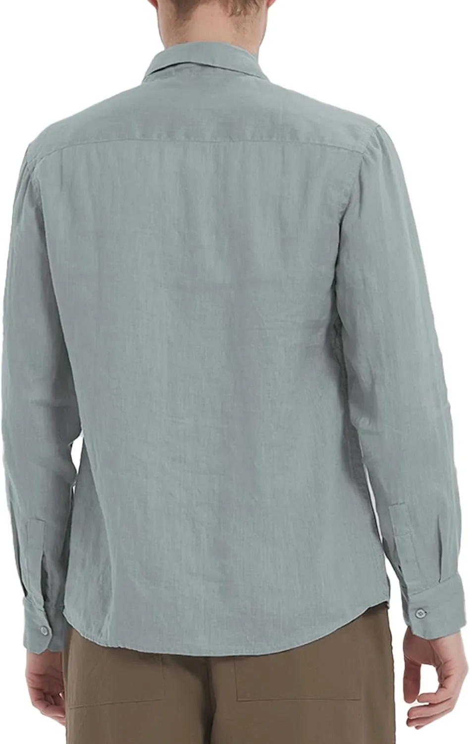 Men's 100% Linen Shirt Casual Long Sleeve Button-Down Shirt for Men Lightweight Linen Shirt with Pockets