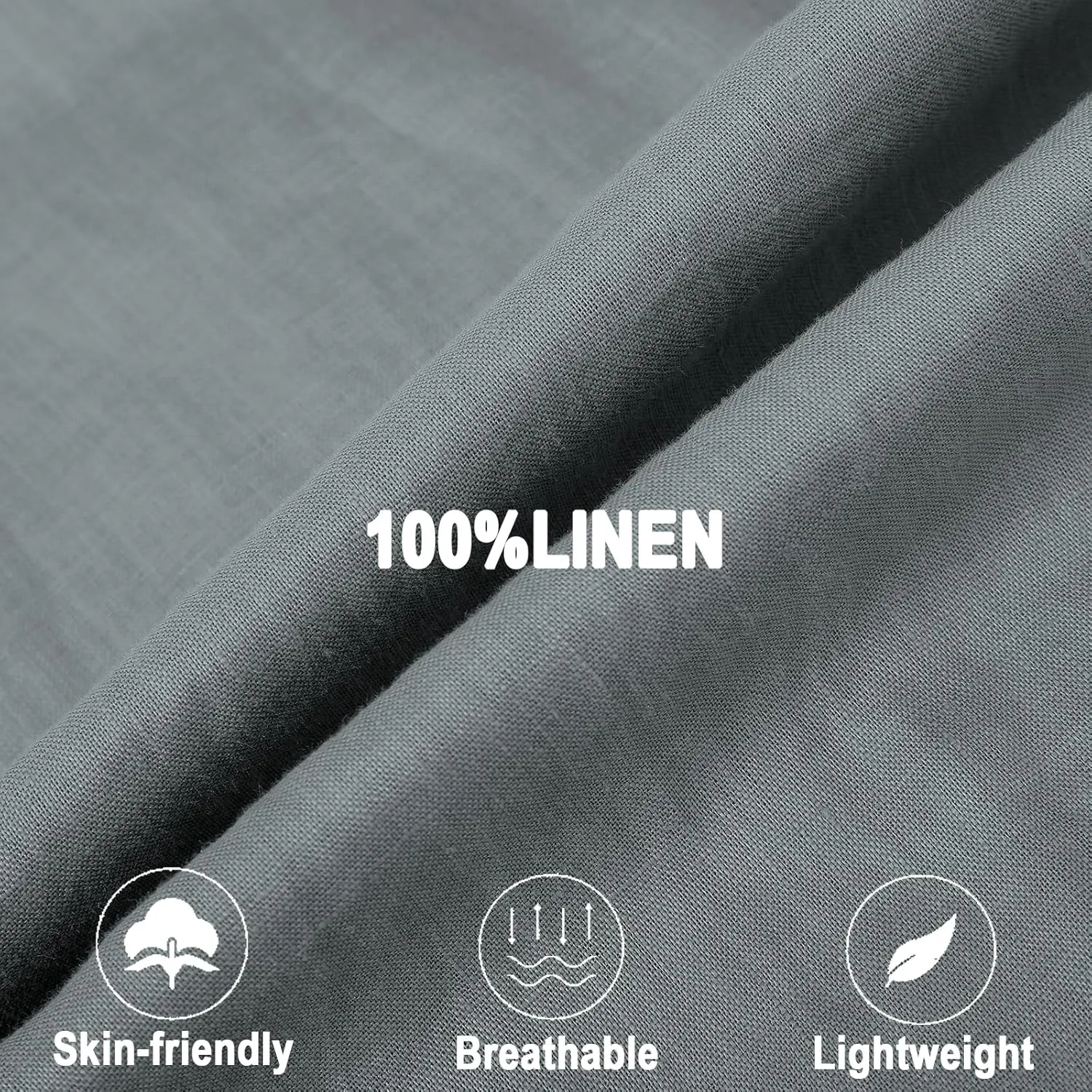 Men's 100% Linen Shirt Casual Long Sleeve Button-Down Shirt for Men Lightweight Linen Shirt with Pockets