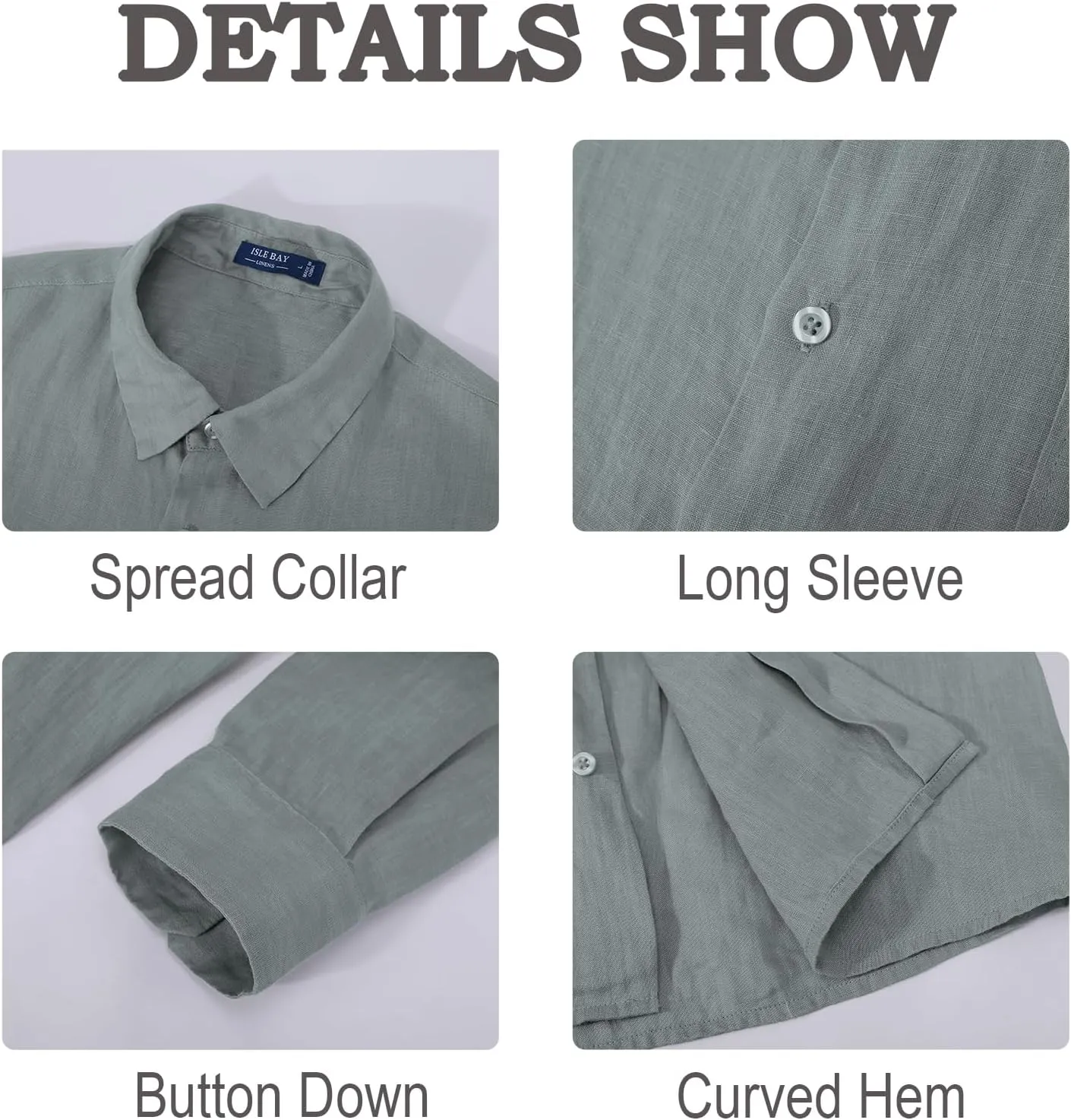 Men's 100% Linen Shirt Casual Long Sleeve Button-Down Shirt for Men Lightweight Linen Shirt with Pockets