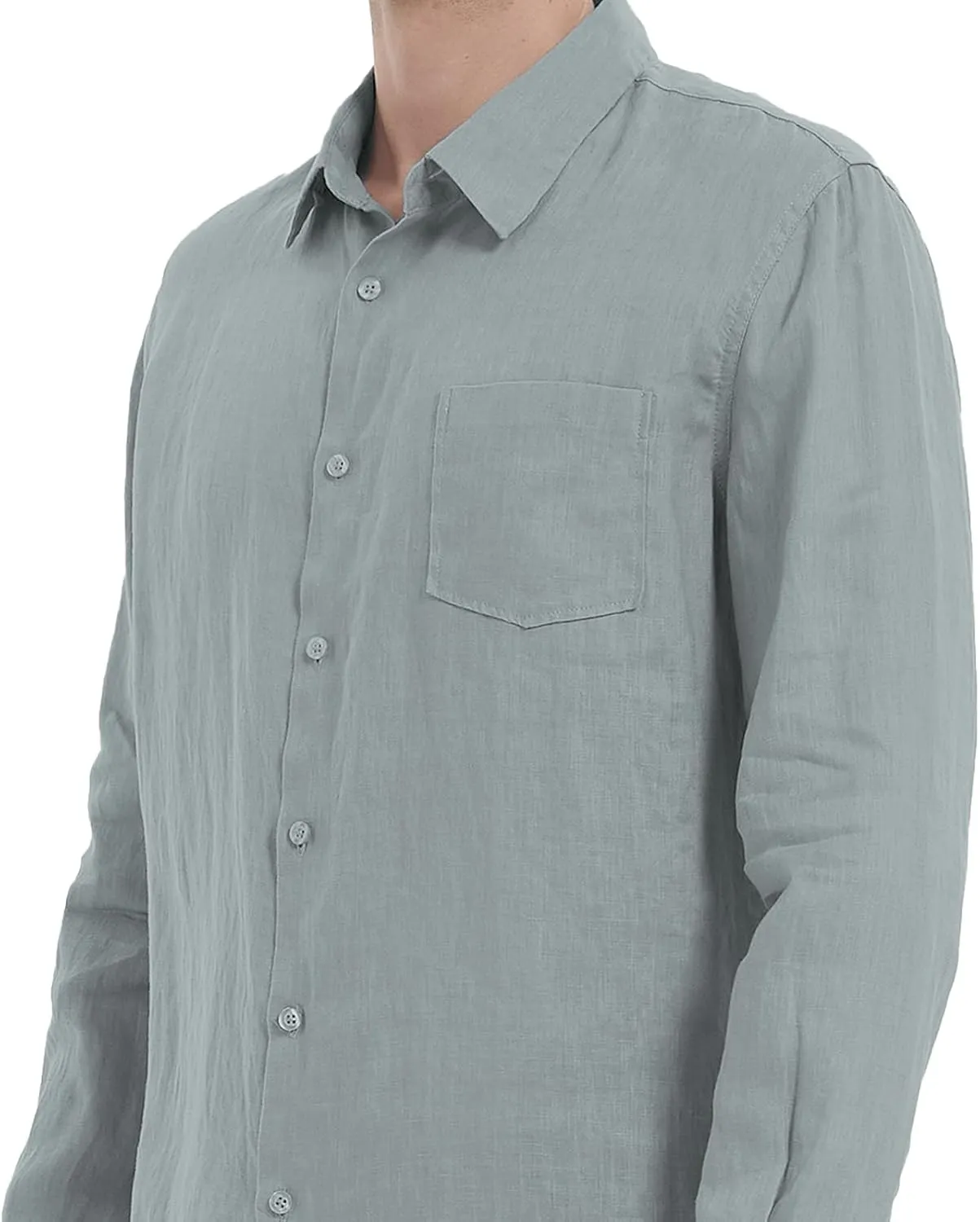 Men's 100% Linen Shirt Casual Long Sleeve Button-Down Shirt for Men Lightweight Linen Shirt with Pockets