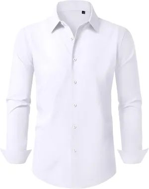 Mens Business Dress Shirt Long Sleeve Button Down Formal Shirt for Men Cotton Slim Fit Shirt for Wedding