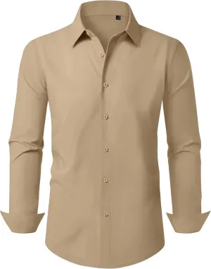 Mens Business Dress Shirt Long Sleeve Button Down Formal Shirt for Men Cotton Slim Fit Shirt for Wedding