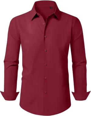 Mens Business Dress Shirt Long Sleeve Button Down Formal Shirt for Men Cotton Slim Fit Shirt for Wedding