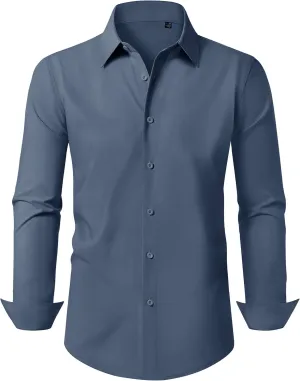 Mens Business Dress Shirt Long Sleeve Button Down Formal Shirt for Men Cotton Slim Fit Shirt for Wedding