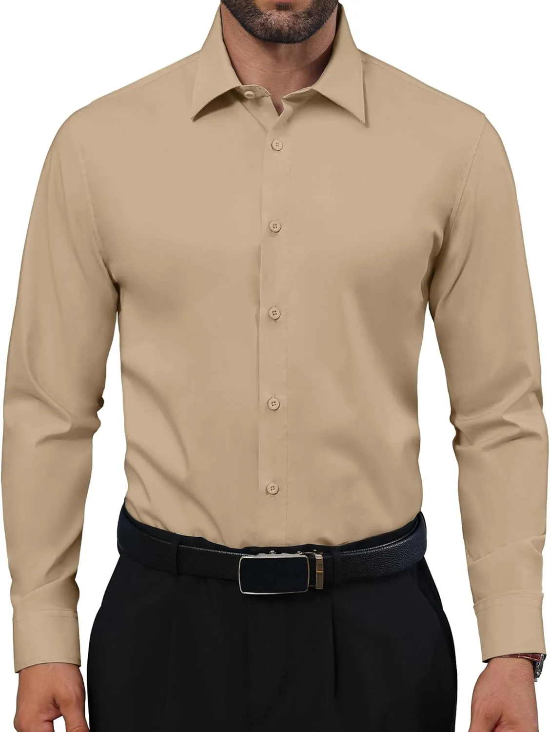 Mens Business Dress Shirt Long Sleeve Button Down Formal Shirt for Men Cotton Slim Fit Shirt for Wedding
