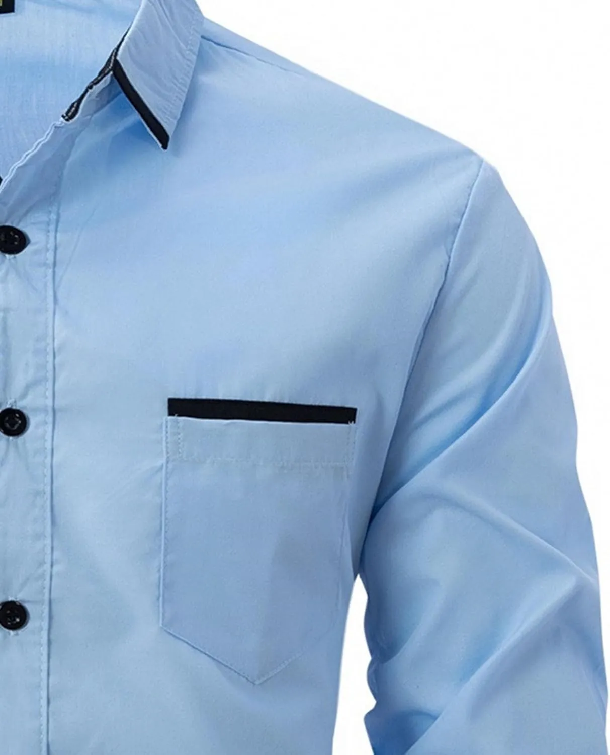 Men's Contrast Slim Long Sleeve Shirt Fit Casual Button Down Dress Shirt Collar Fashion Wrinkle-Resistant Shirt