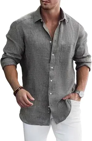 Men's Dress Long Sleeve Button Down Shirt Casual Beach Untuck Wrinkle Free Shirt
