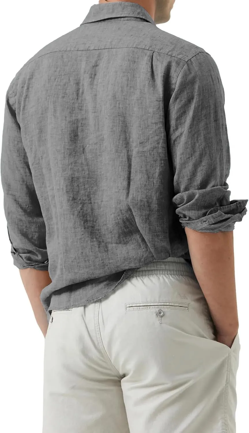Men's Dress Long Sleeve Button Down Shirt Casual Beach Untuck Wrinkle Free Shirt