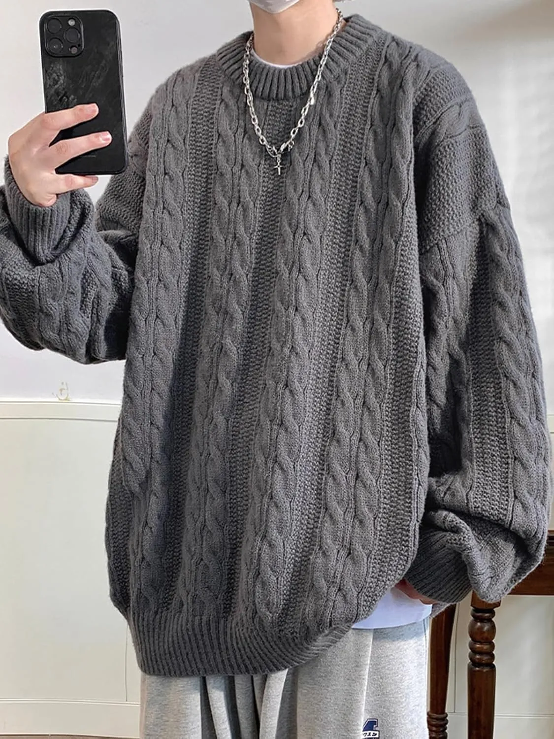 Men's Graphic Oversized Sweater Unisex Knit Aesthetic Sweaters Streetwear Casual Tunic Pullover Jumper