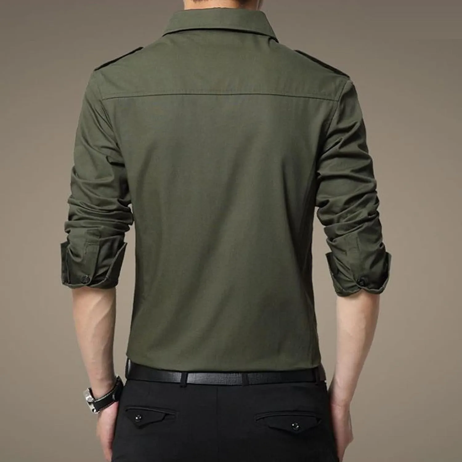 Men's Military Style Double Pocket Shirt Tactical Cargo Casual Slim Fit Shirt Work Shirt Hiking Fishing Shirts