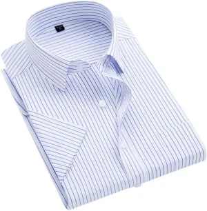 Men's Solid Color Striped Dress Shirt Single Breasted Lapel Wrinkle Resistant Shirt D08-6 8XL