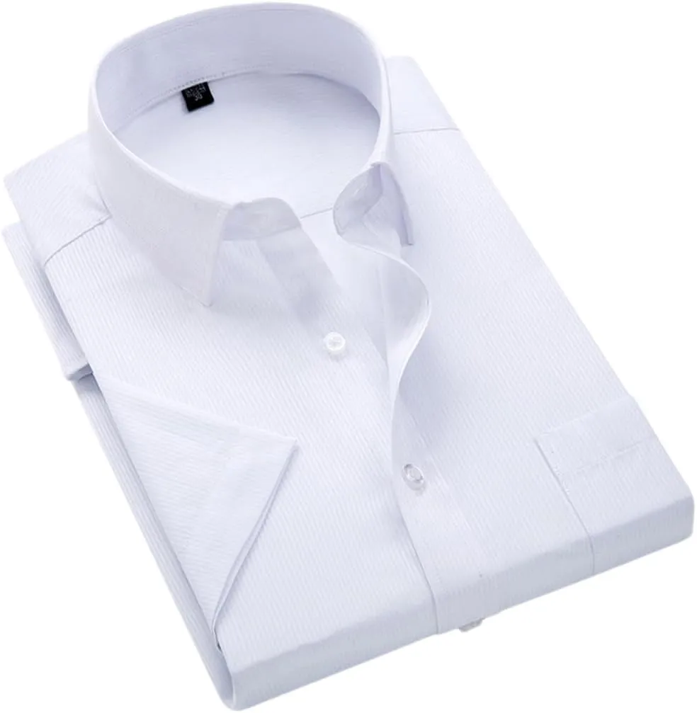 Men's Solid Color Striped Dress Shirt Single Breasted Lapel Wrinkle Resistant Shirt D08-7 7XL