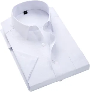 Men's Solid Color Striped Dress Shirt Single Breasted Lapel Wrinkle Resistant Shirt D08-7 7XL