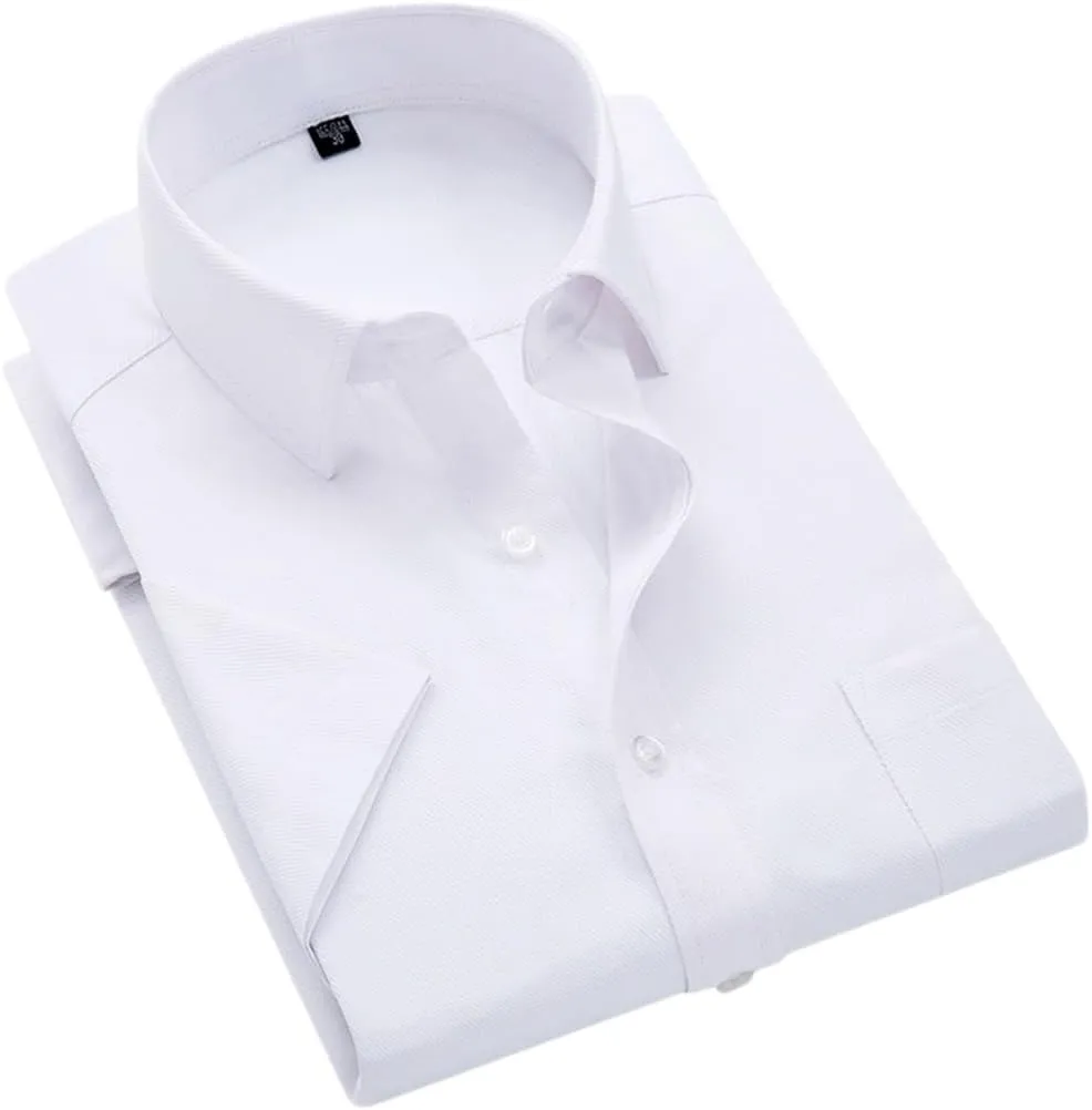 Men's Solid Color Striped Dress Shirt Single Breasted Lapel Wrinkle Resistant Shirt D08-9 XXL