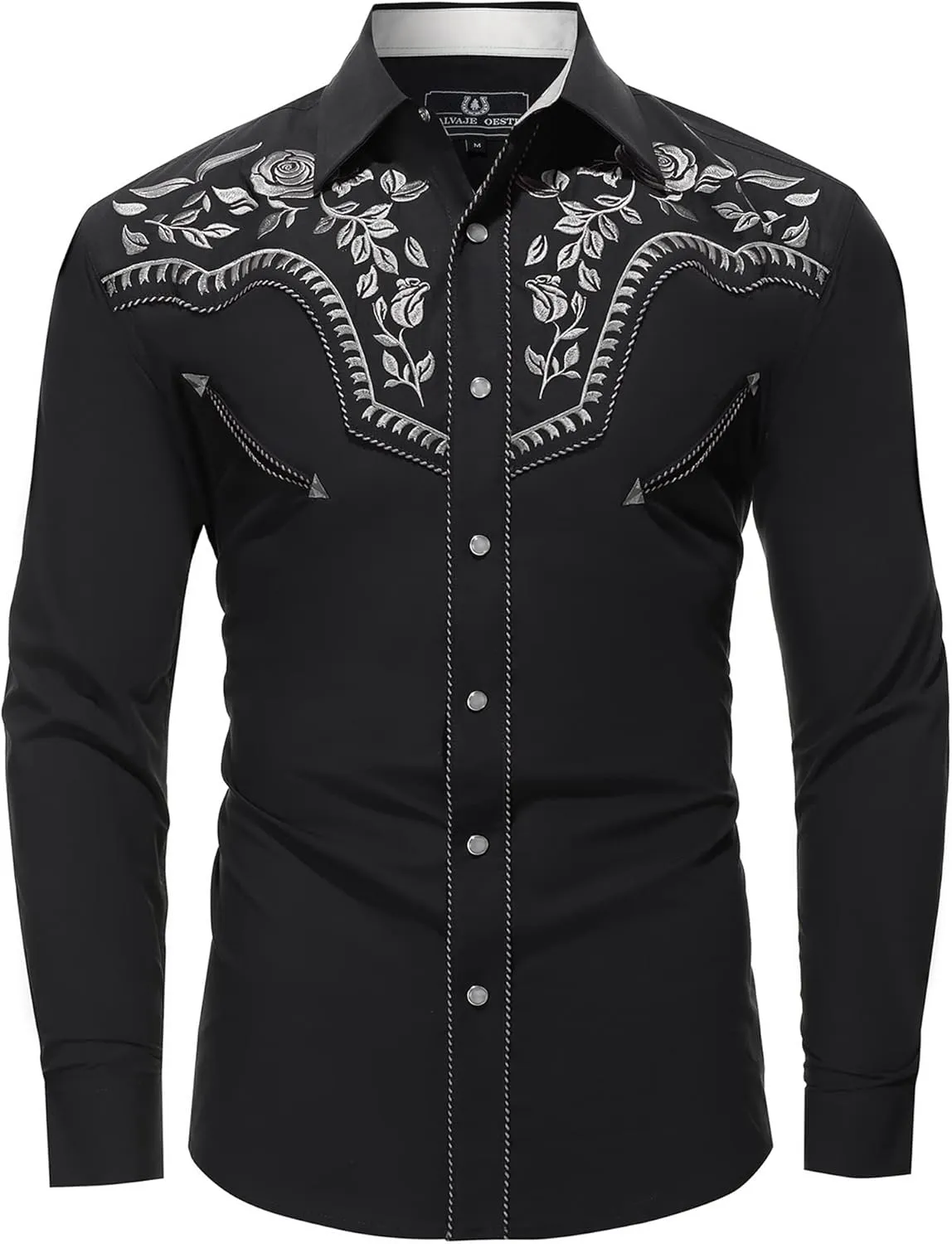 Men's Western Cowboy Shirt Embroidered Long Sleeve Casual Snap Button Down Shirt