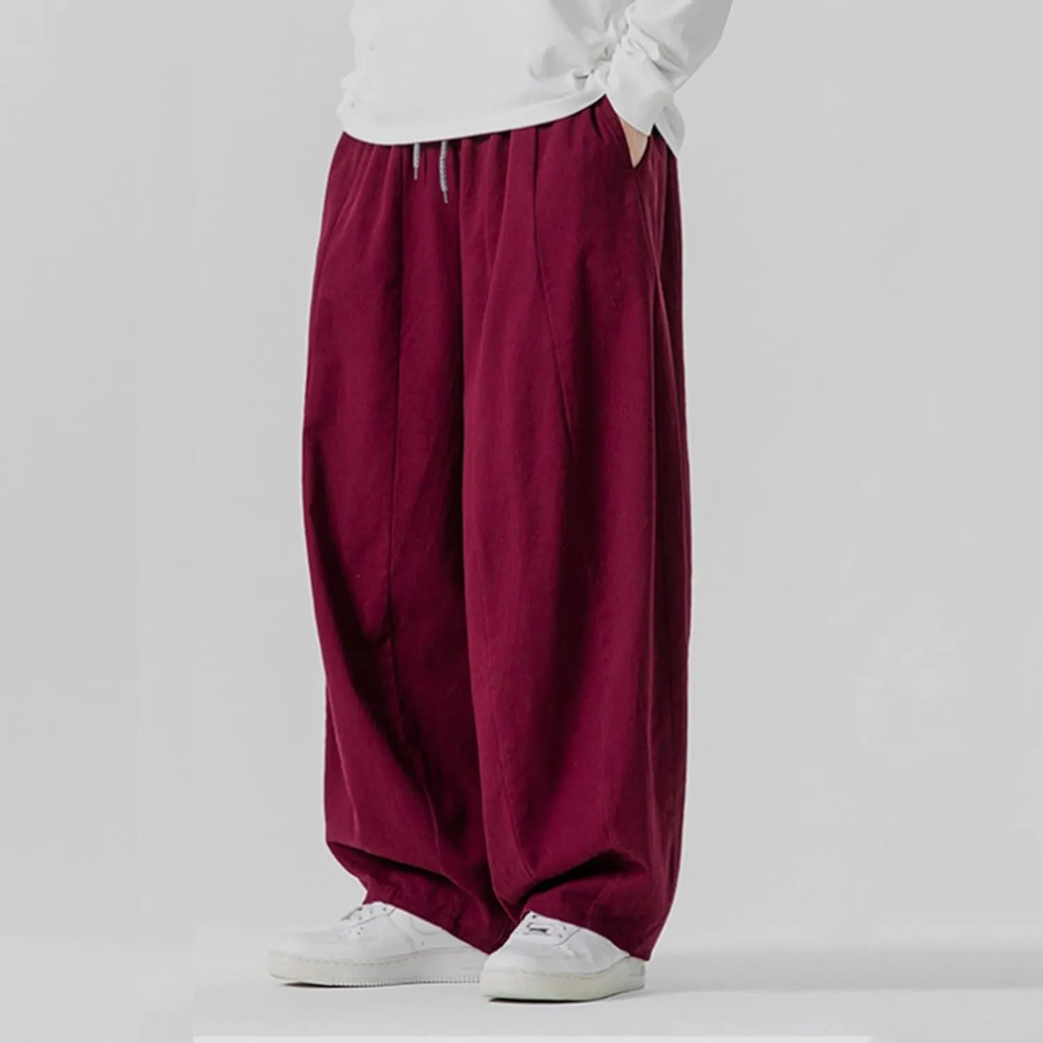 Mens Wide Leg Palazzo Pants Casual Lounge Oversized Jogging Harem Pants Drawstring Loose Beach Trousers with Pockets