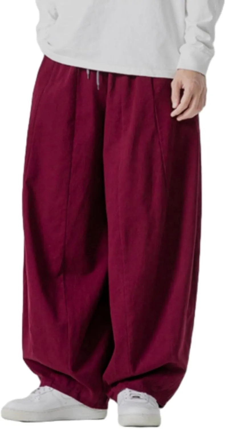 Mens Wide Leg Palazzo Pants Casual Lounge Oversized Jogging Harem Pants Drawstring Loose Beach Trousers with Pockets