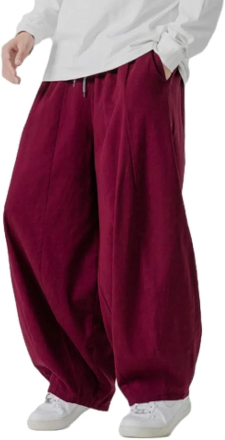 Mens Wide Leg Palazzo Pants Casual Lounge Oversized Jogging Harem Pants Drawstring Loose Beach Trousers with Pockets