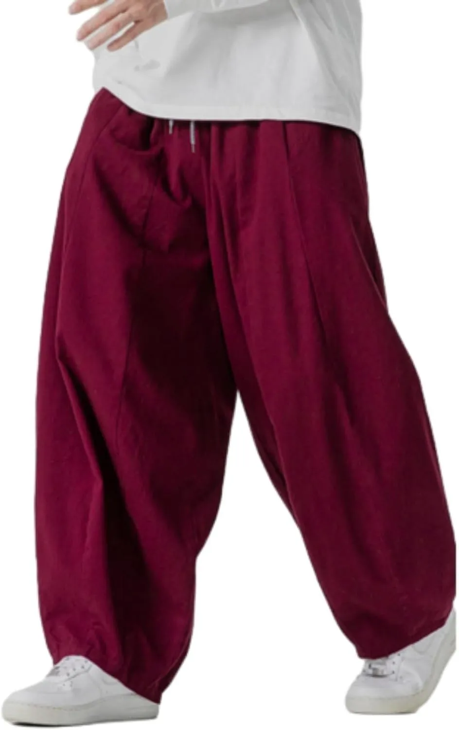 Mens Wide Leg Palazzo Pants Casual Lounge Oversized Jogging Harem Pants Drawstring Loose Beach Trousers with Pockets