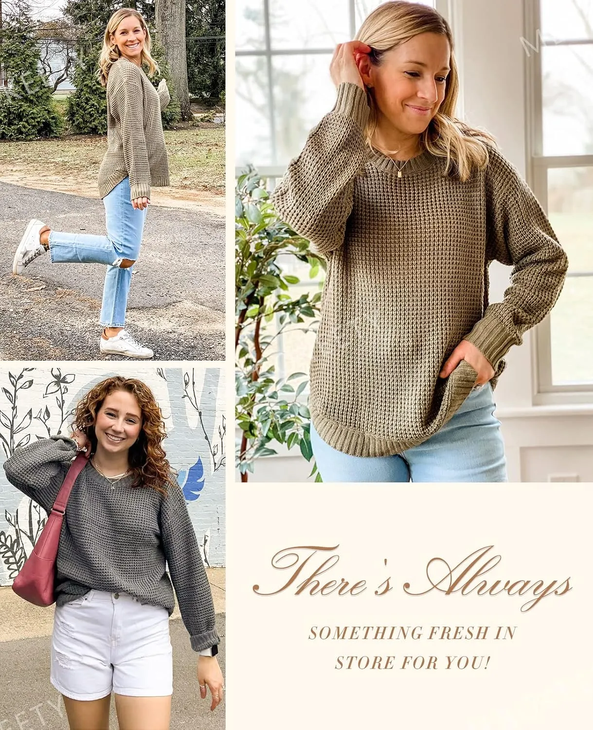 MEROKEETY Women's 2024 Fall Casual Fall Waffle Knit Sweater Long Balloon Sleeve Loose Pullover Jumper