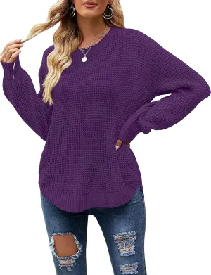 MEROKEETY Women's 2024 Fall Casual Fall Waffle Knit Sweater Long Balloon Sleeve Loose Pullover Jumper