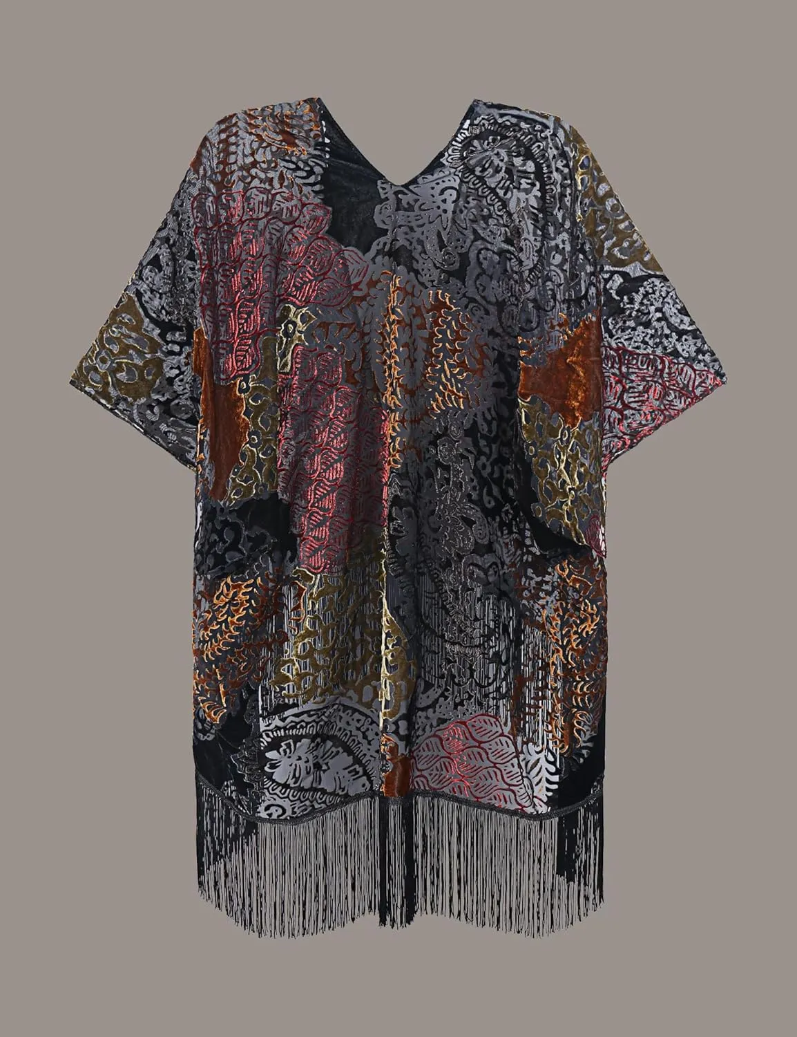 MJ SERECA Women's Burnout Velvet Kimono Cardigan Cover Up with Tassel