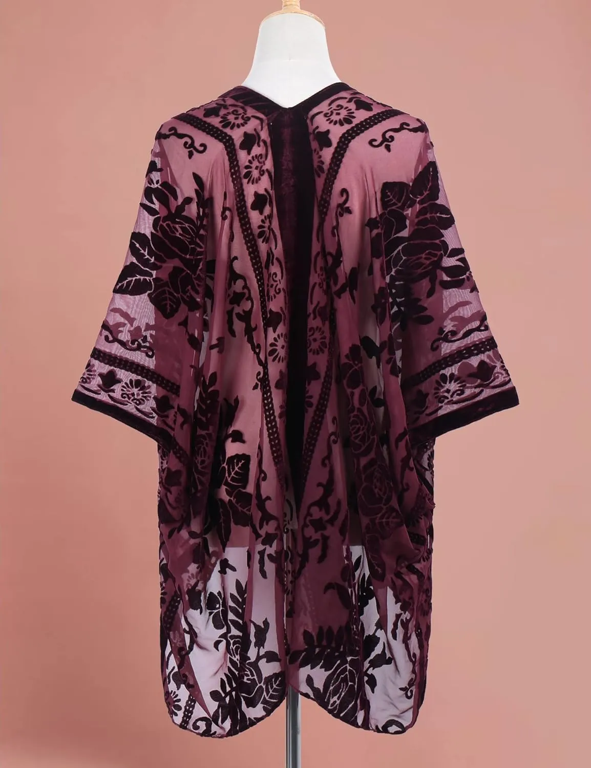 MJ SERECA Women's Burnout Velvet Kimono Cardigan Cover Up with Tassel
