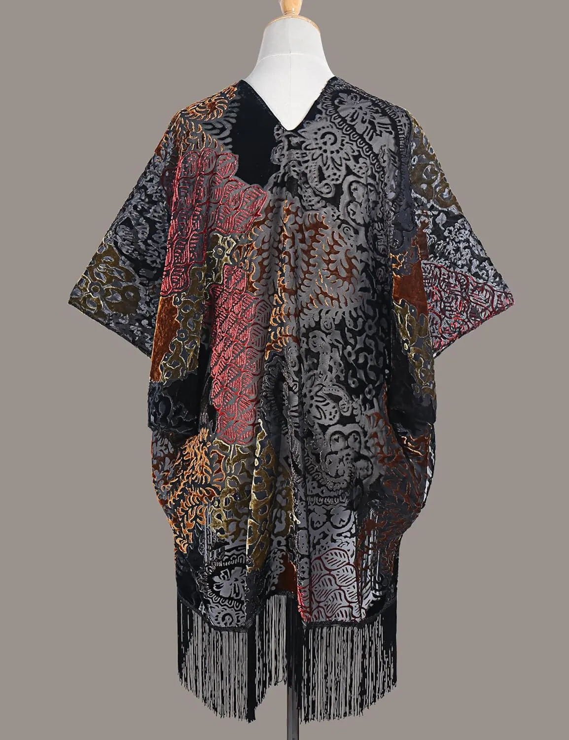 MJ SERECA Women's Burnout Velvet Kimono Cardigan Cover Up with Tassel