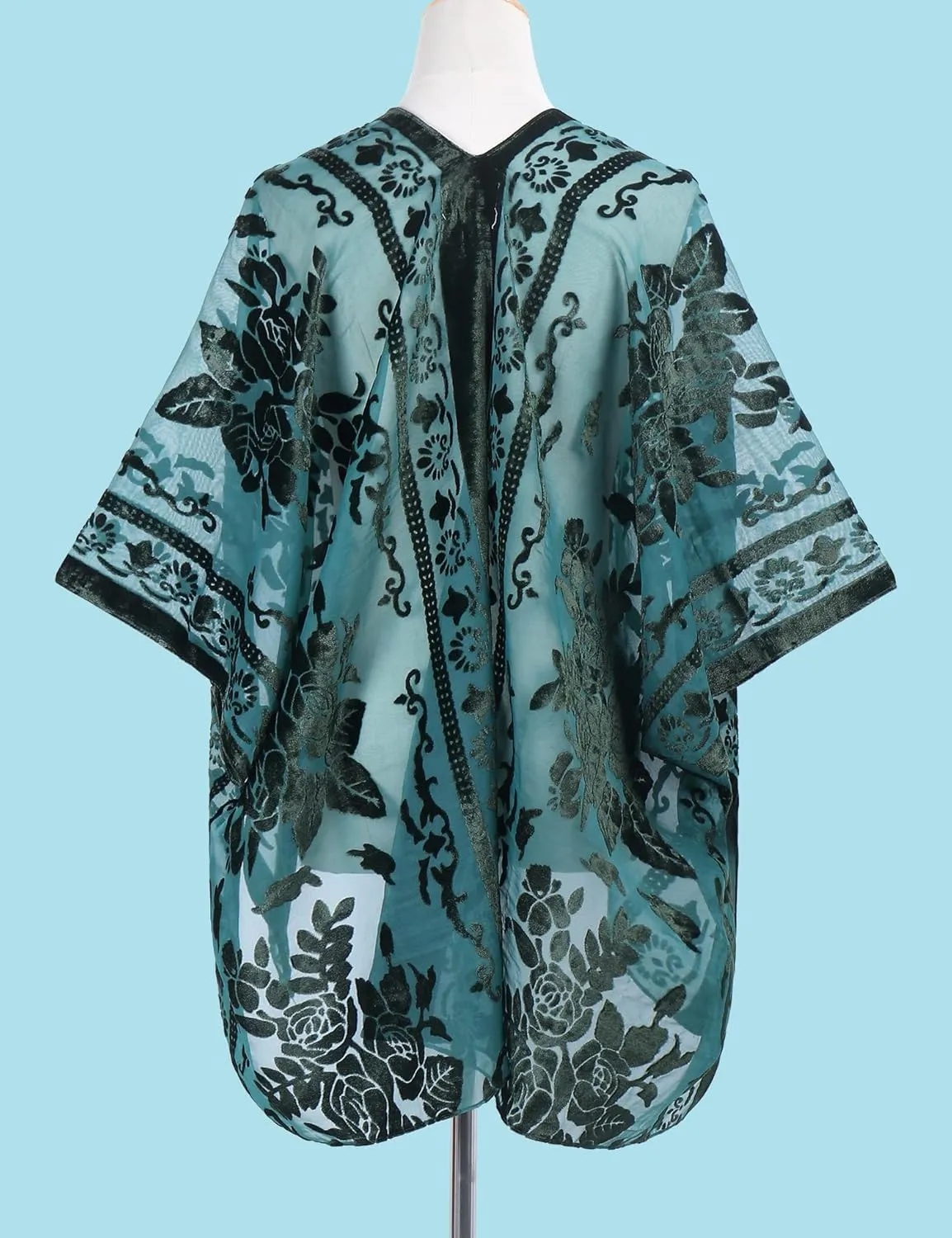 MJ SERECA Women's Burnout Velvet Kimono Cardigan Cover Up with Tassel