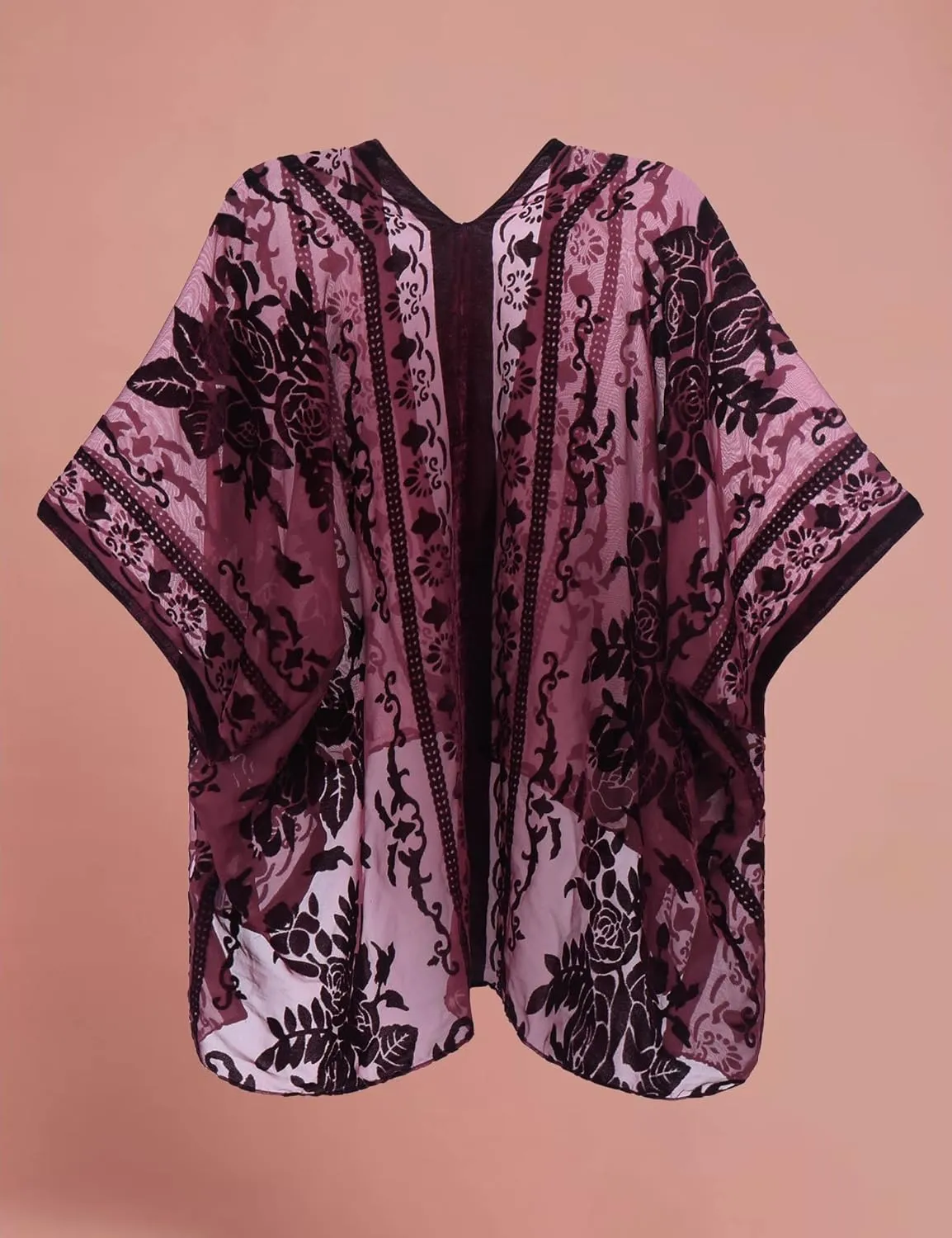 MJ SERECA Women's Burnout Velvet Kimono Cardigan Cover Up with Tassel