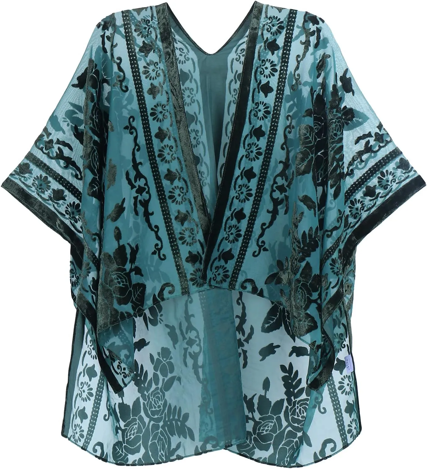 MJ SERECA Women's Burnout Velvet Kimono Cardigan Cover Up with Tassel