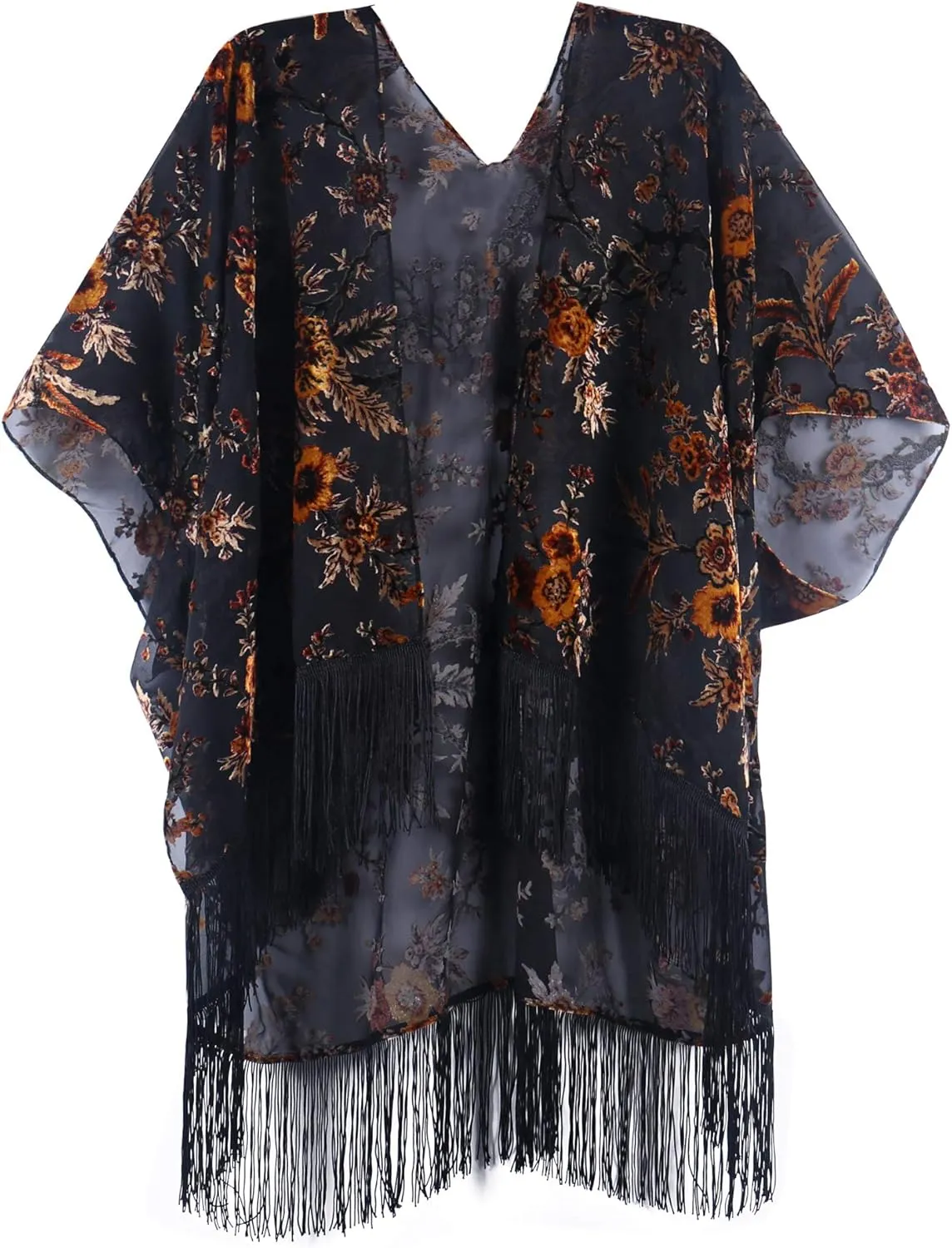 MJ SERECA Women's Burnout Velvet Kimono Cardigan Cover Up with Tassel