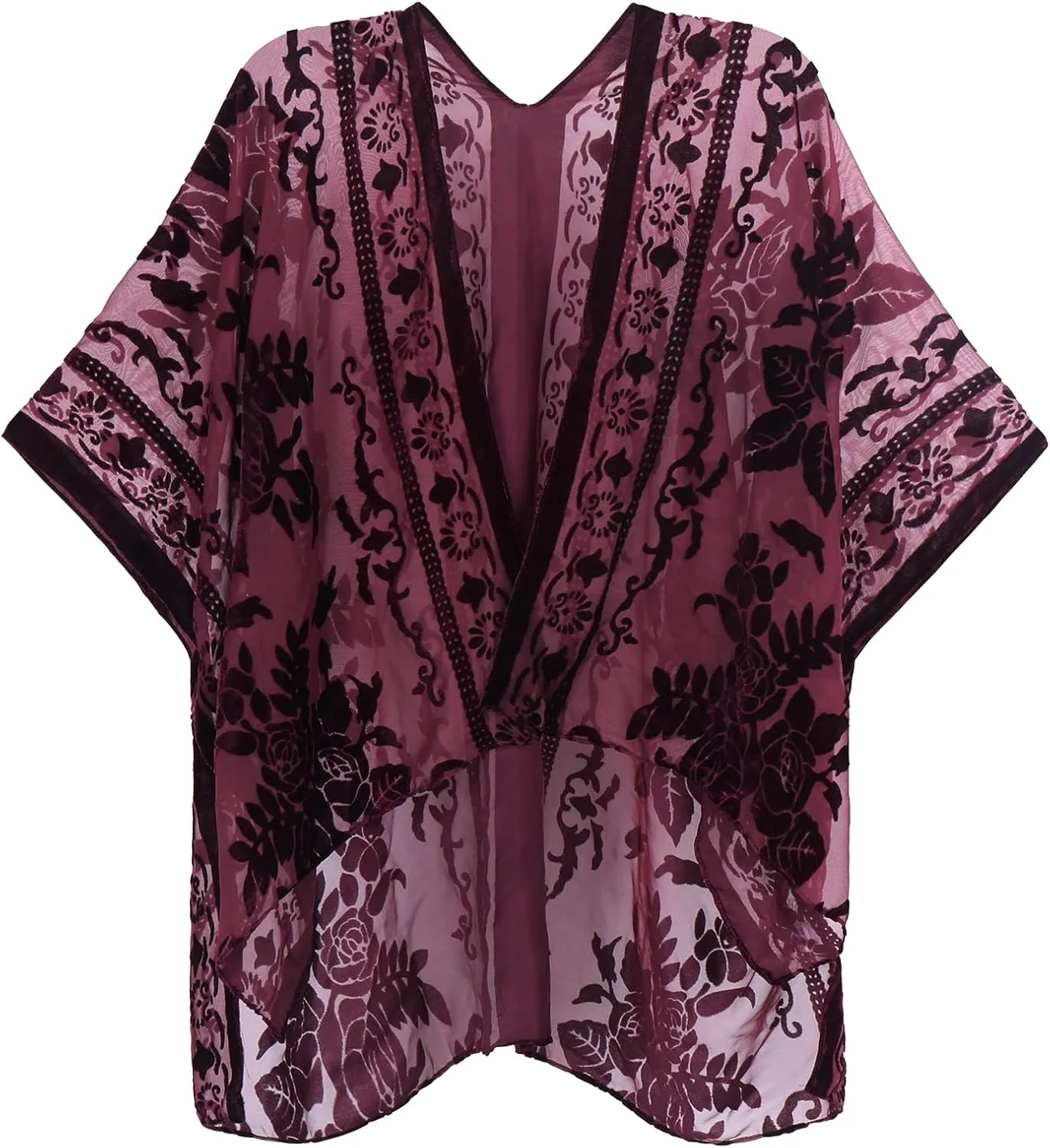 MJ SERECA Women's Burnout Velvet Kimono Cardigan Cover Up with Tassel