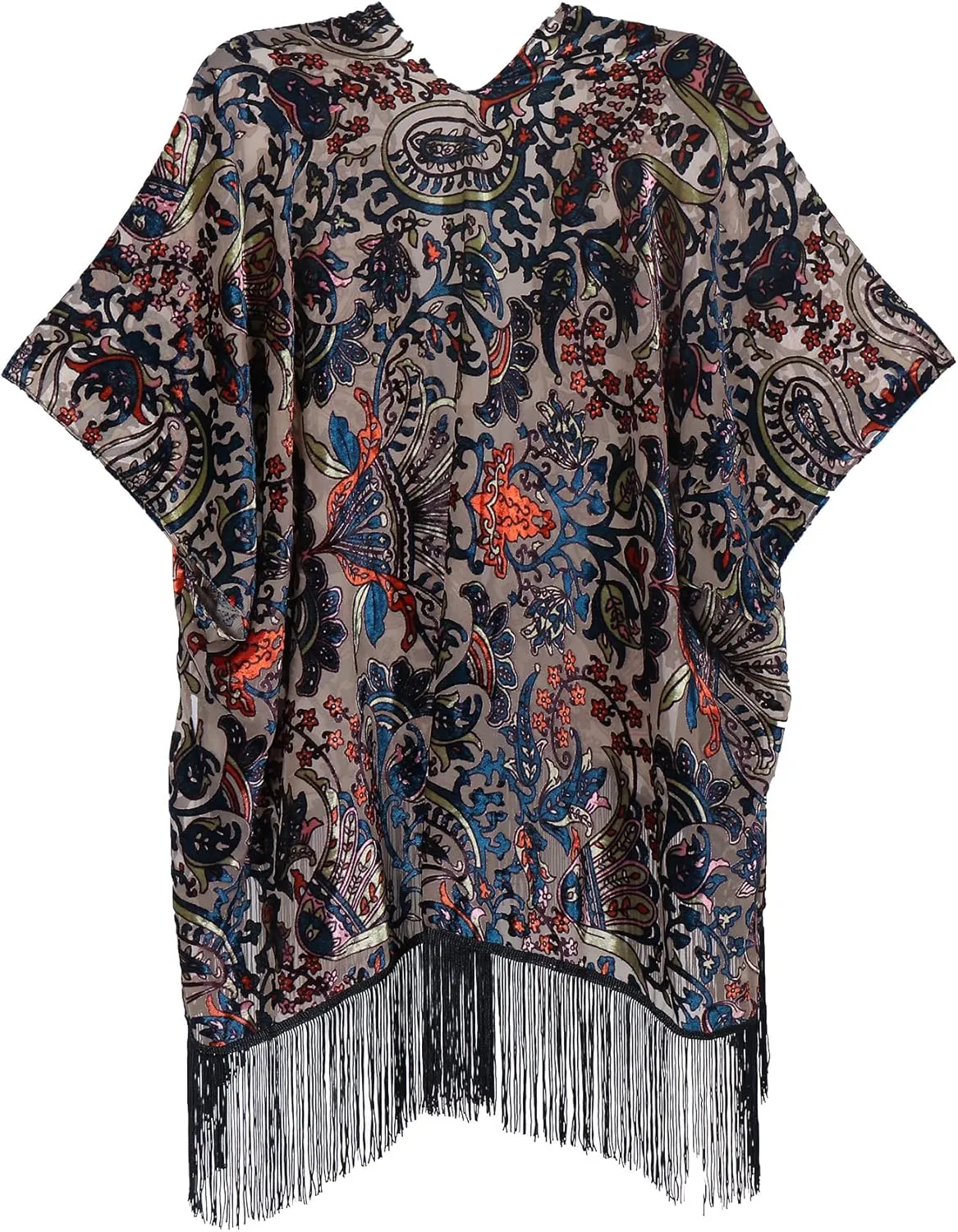 MJ SERECA Women's Burnout Velvet Kimono Cardigan Cover Up with Tassel