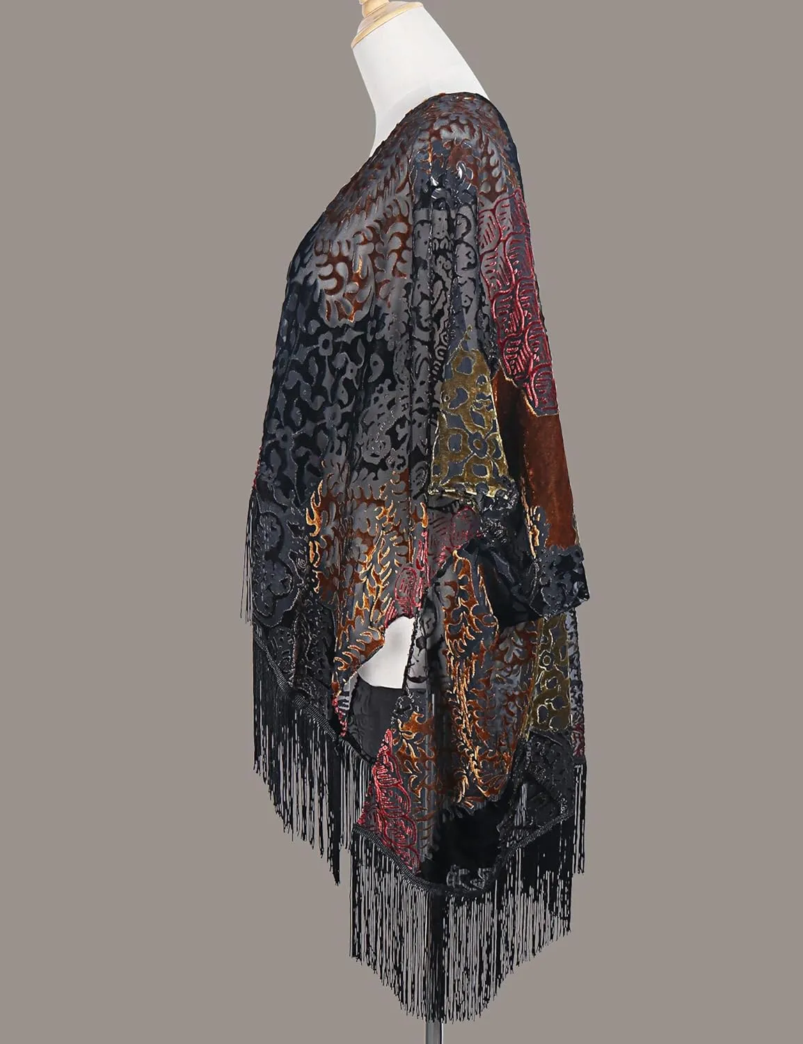 MJ SERECA Women's Burnout Velvet Kimono Cardigan Cover Up with Tassel