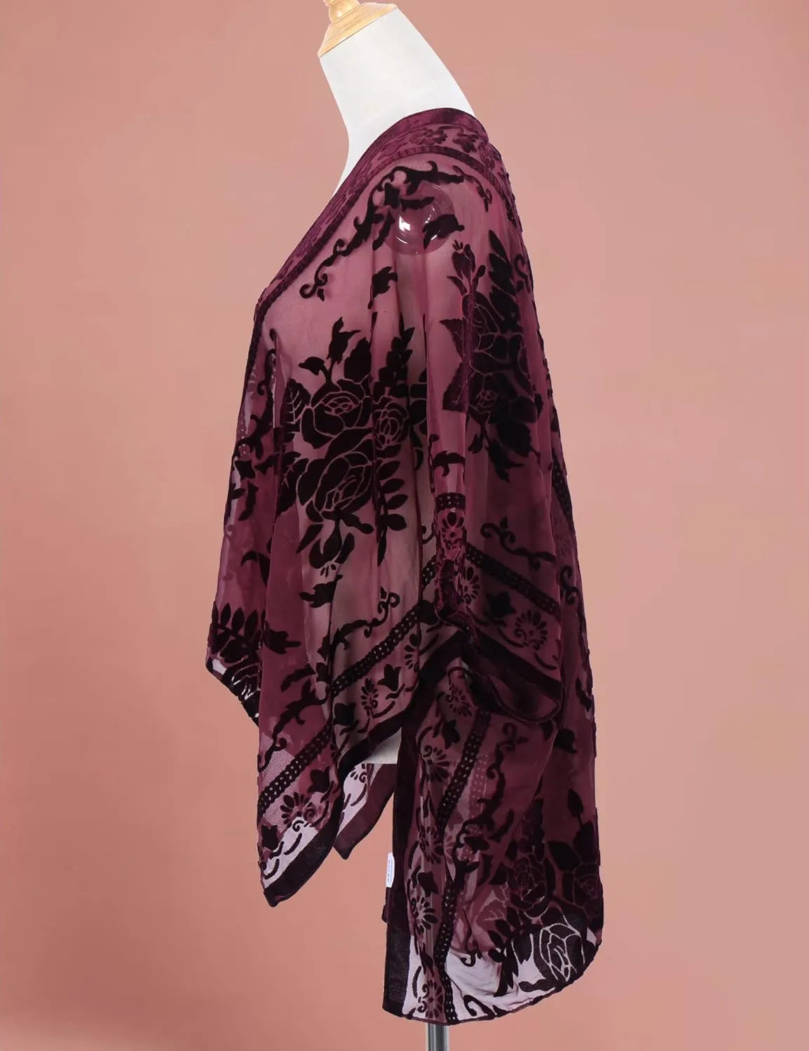 MJ SERECA Women's Burnout Velvet Kimono Cardigan Cover Up with Tassel
