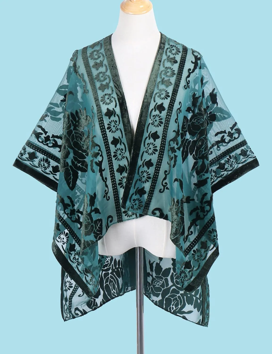 MJ SERECA Women's Burnout Velvet Kimono Cardigan Cover Up with Tassel