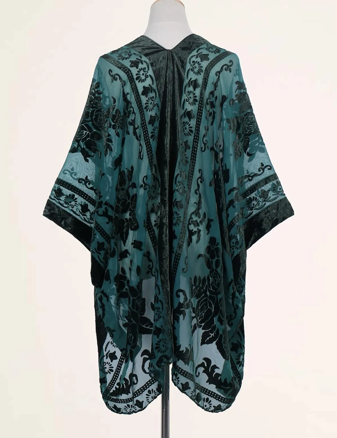 MJ SERECA Women's Burnout Velvet Kimono Cardigan Cover Up with Tassel