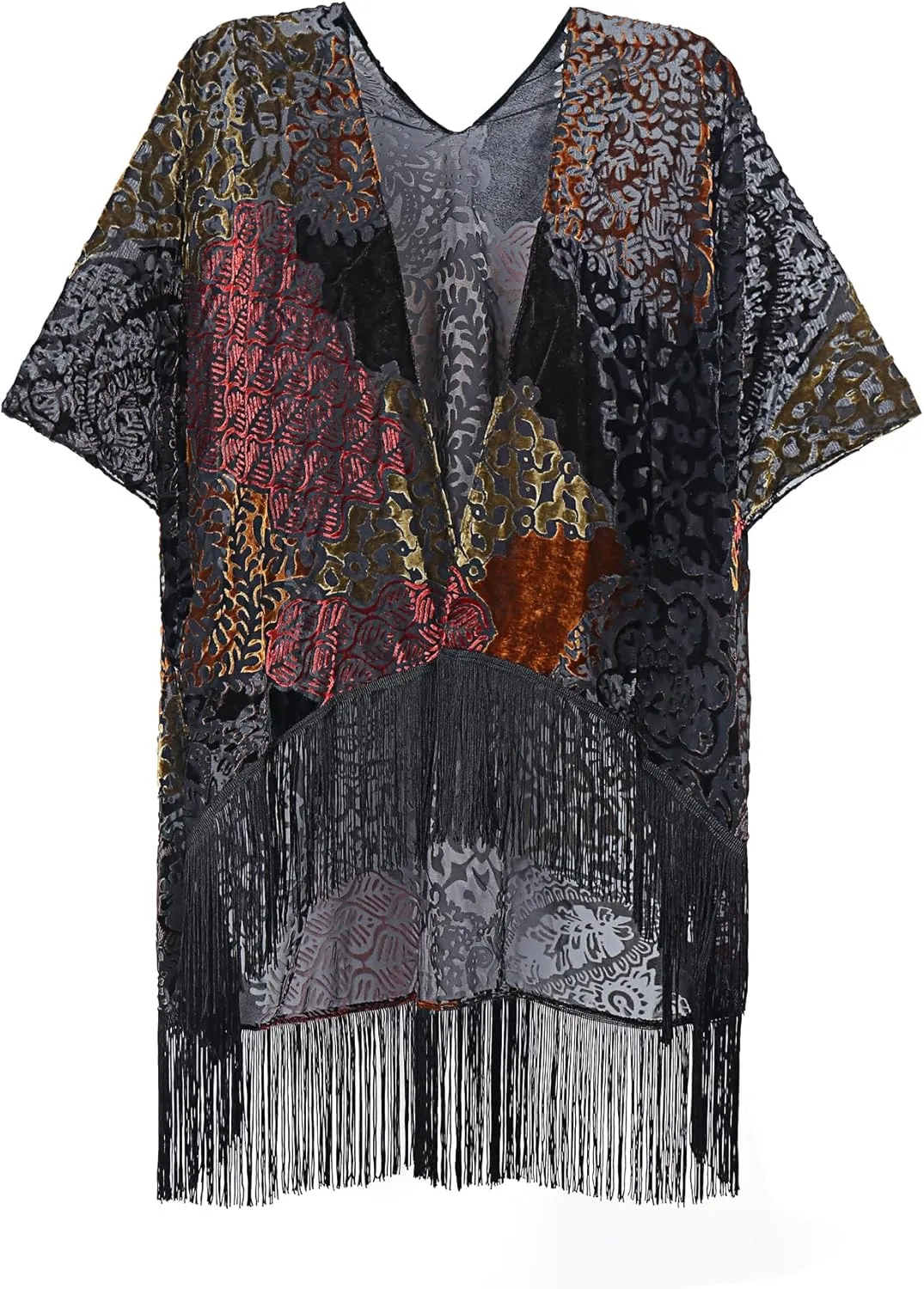 MJ SERECA Women's Burnout Velvet Kimono Cardigan Cover Up with Tassel