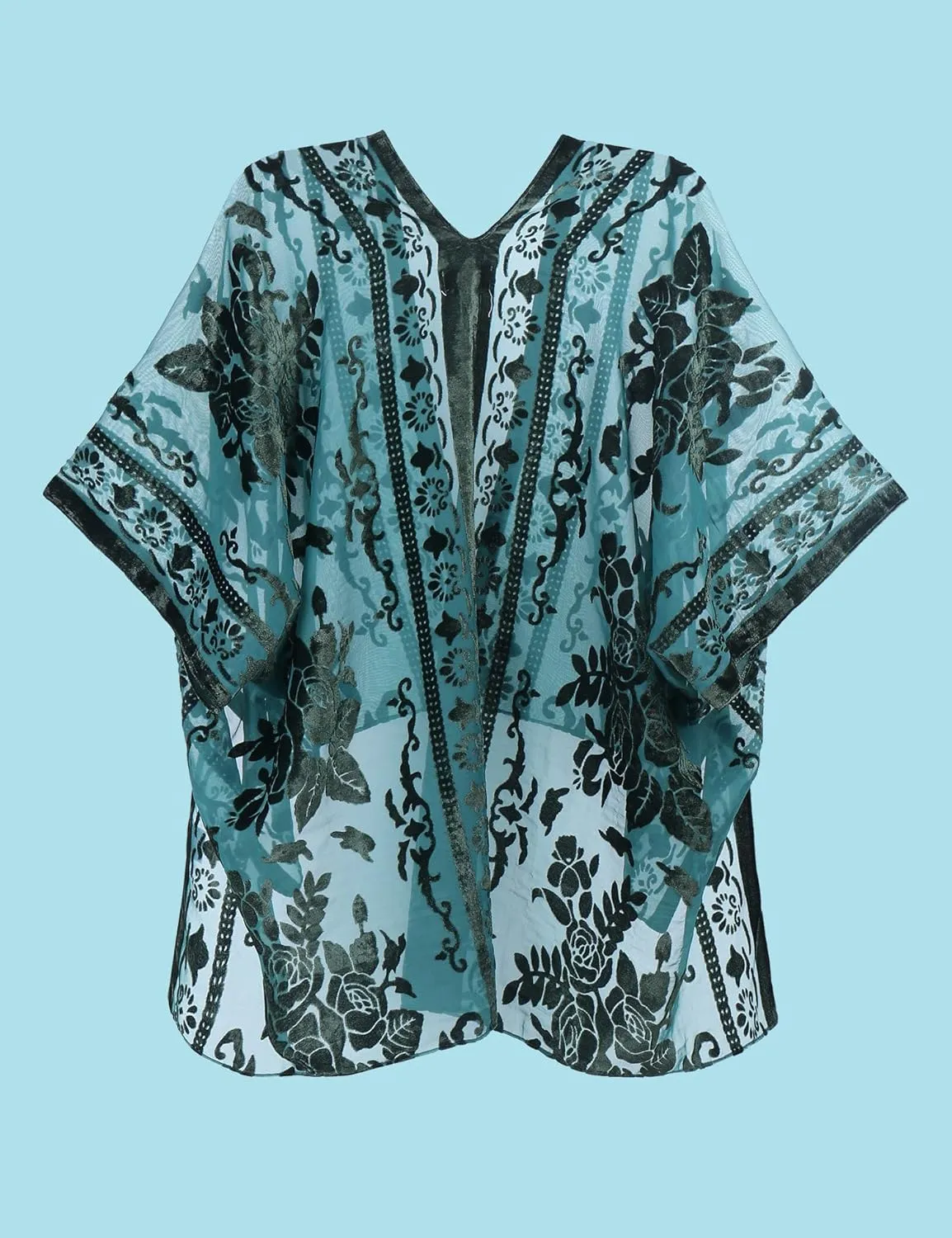 MJ SERECA Women's Burnout Velvet Kimono Cardigan Cover Up with Tassel