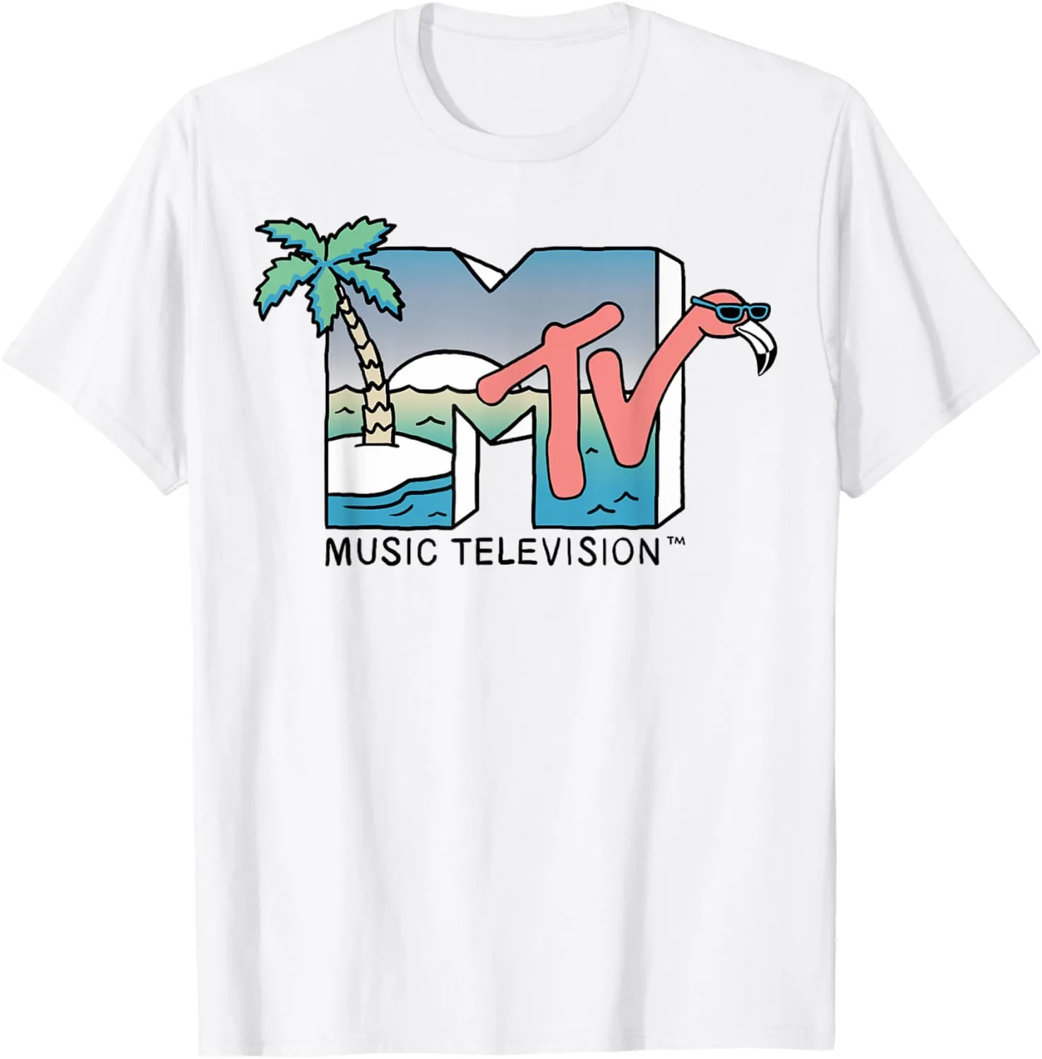MTV Beach Island Flamingo Logo Vintage Graphic T-Shirt T-Shirt